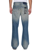 Mens Toro Portland Blue Stud Trashed Bootcut Denim Jeans - Denim