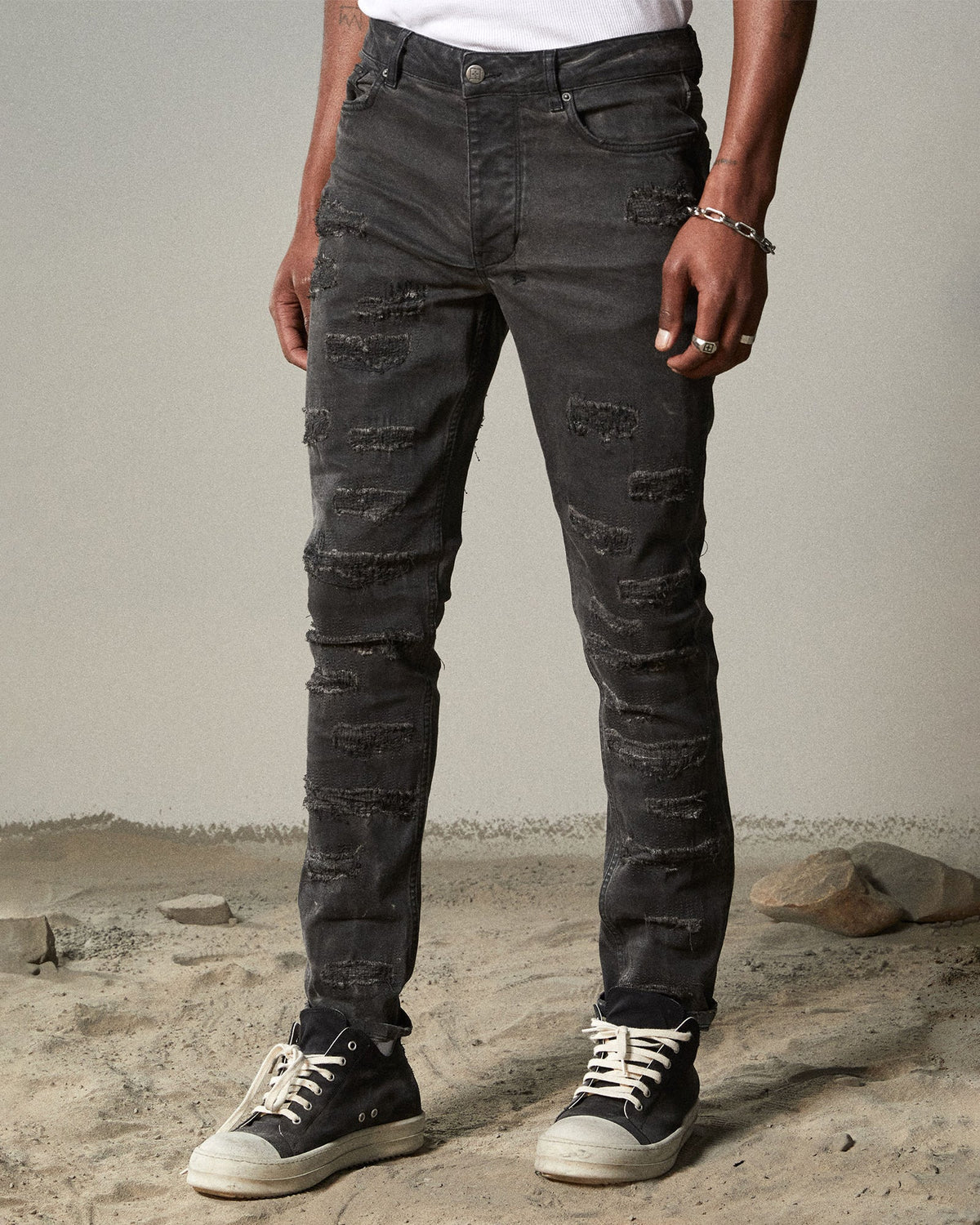 Mens Chitch Oil Slick Repair Slim Denim Jeans - Black