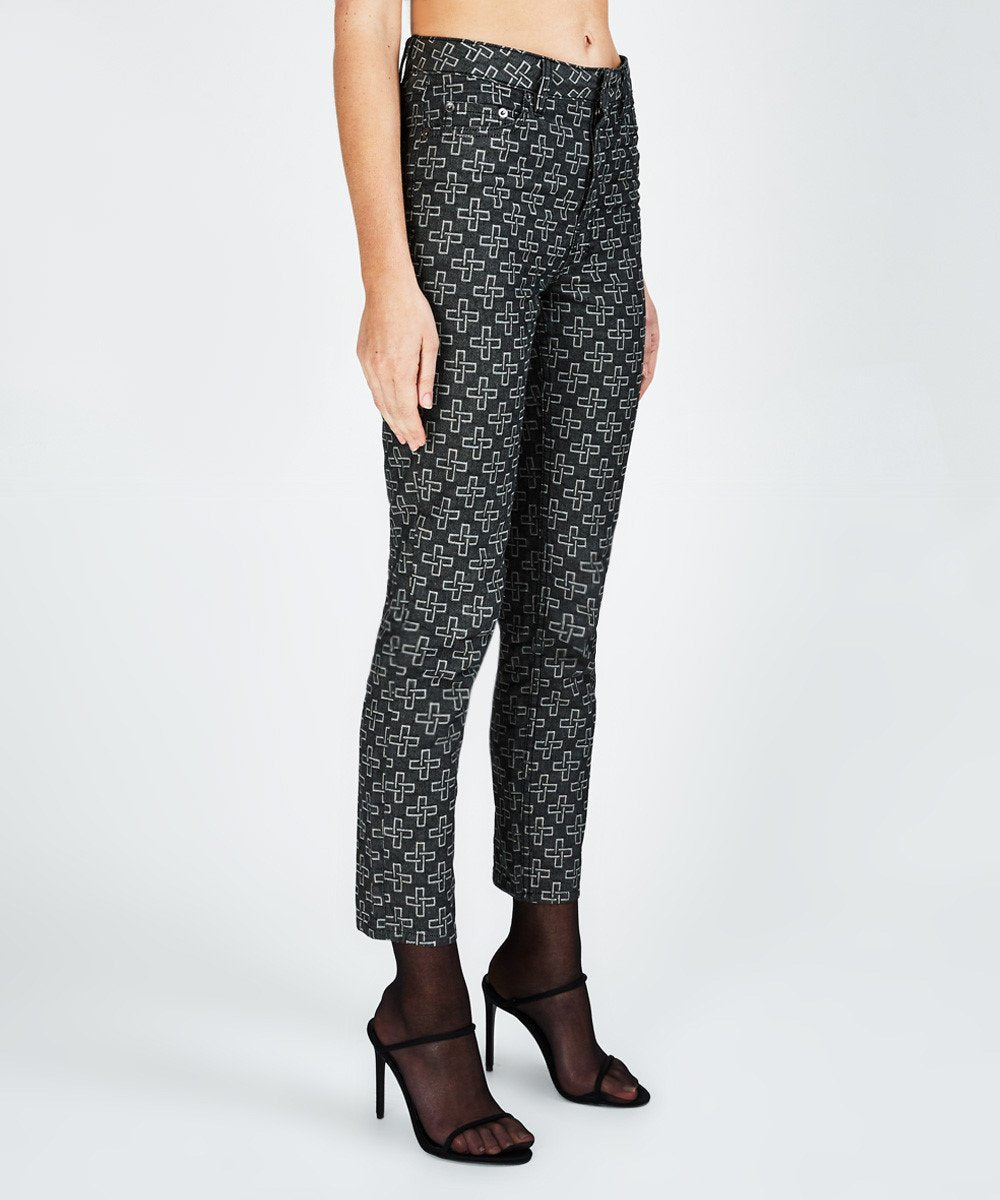 WOMENS SLIM PIN BLACK MONOGRAM DENIM JEANS