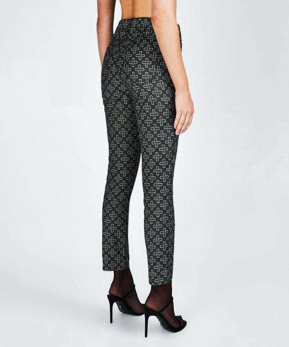 WOMENS SLIM PIN BLACK MONOGRAM DENIM JEANS