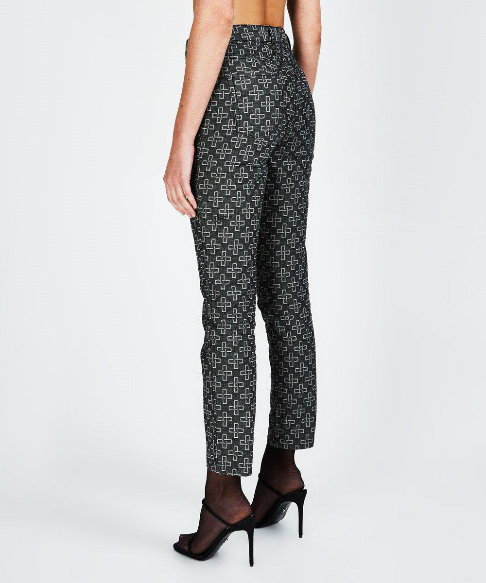 WOMENS SLIM PIN BLACK MONOGRAM DENIM JEANS