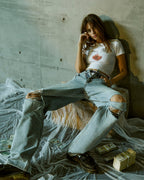 Womens Low Rider Karma Trashed Baggy Denim Jeans - Denim