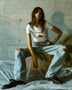 Womens Low Rider Karma Trashed Baggy Denim Jeans - Denim