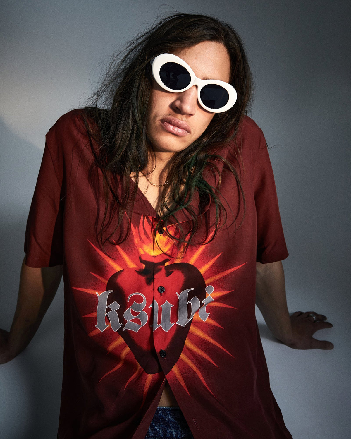 Mens Heart Resort Ss Shirt Crimson Regular Shirts - Red