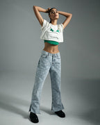 Womens Low Rider Monogram Splits Relaxed Denim Jeans - Denim