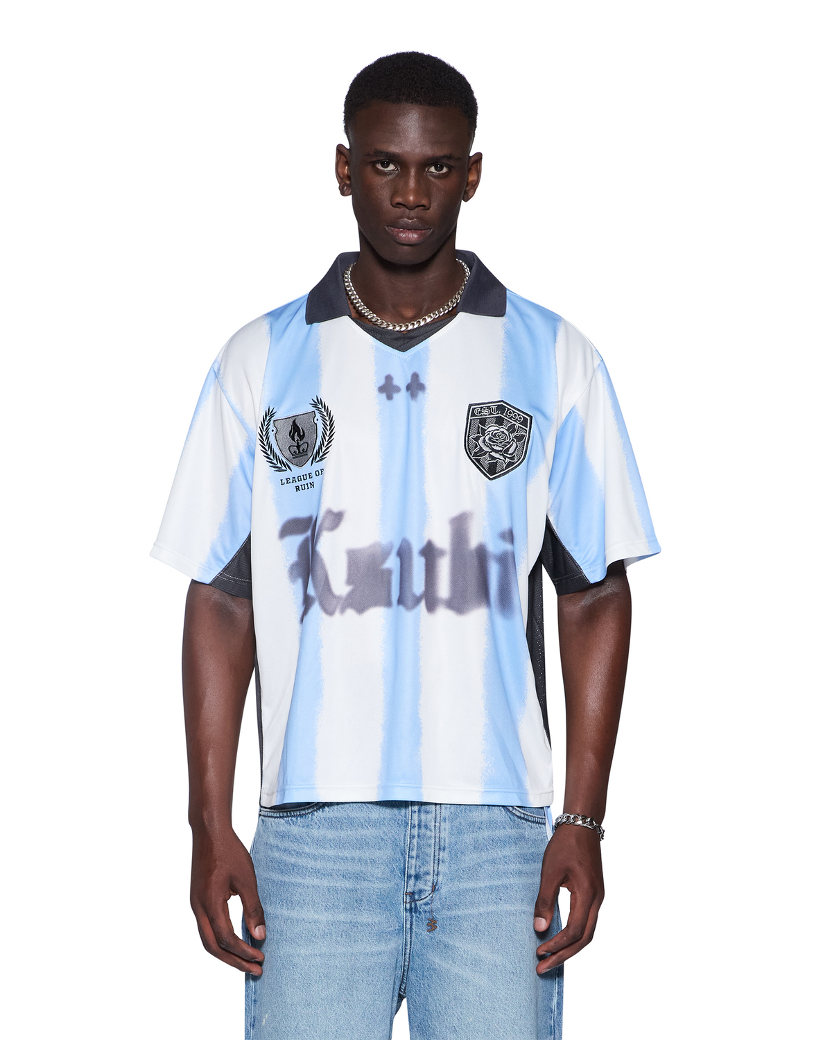 Mens Offside Duke Ss Jersey Ice Stripe Boxy Fashion Tops - Multi Colour