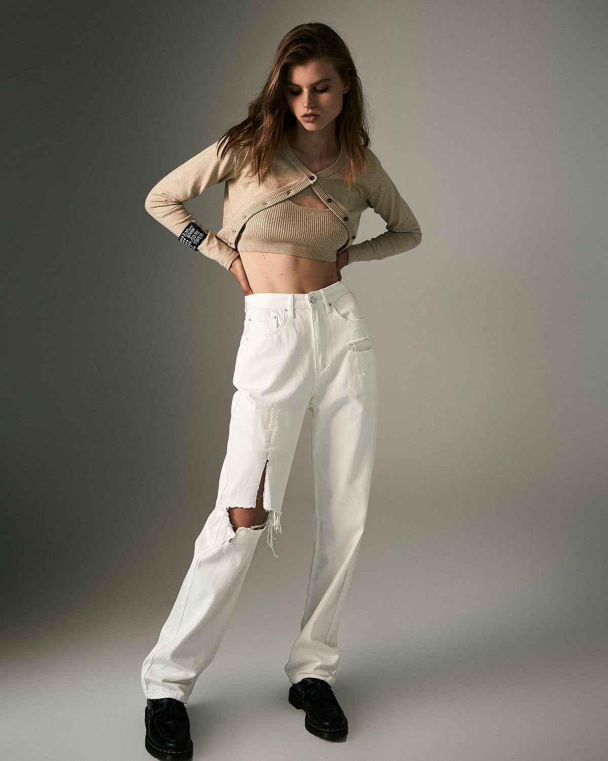 WOMENS PLAYBACK BLANC SLICED DENIM JEANS