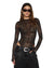 WOMENS  ADELE LS BODYSUIT BLACK LACE FITTED FASHION TOPS
