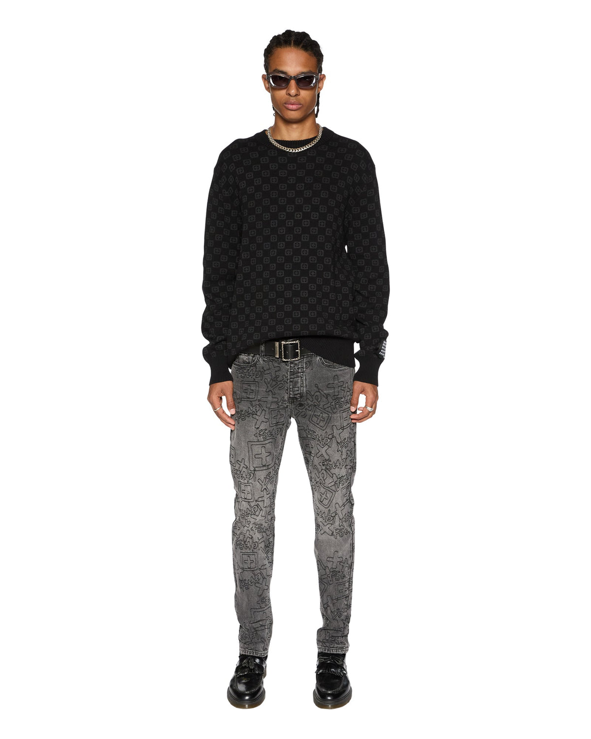 MENS CHITCH STENCIL STITCH WORN GREY DENIM JEANS