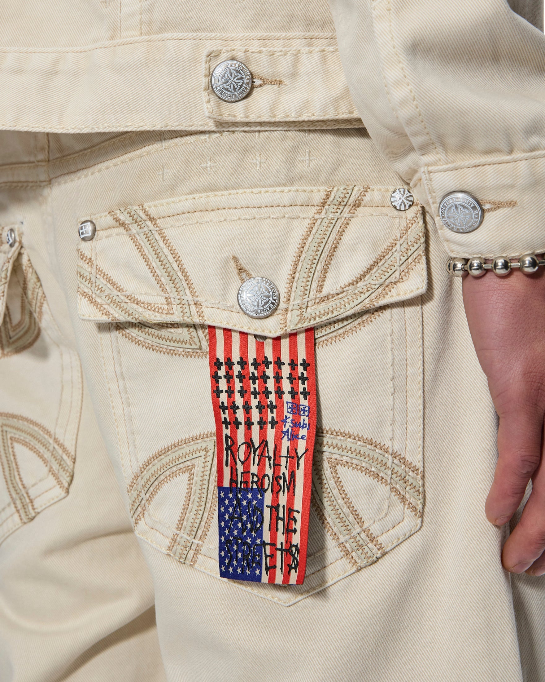 MENS  KSUBI X ALICE HOLLYWOOD TORO IVORY BOOTCUT DENIM JEANS