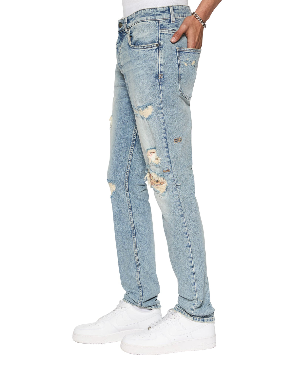 Mens Chitch Champagne Destroy Sketch Slim Denim Jeans - Denim