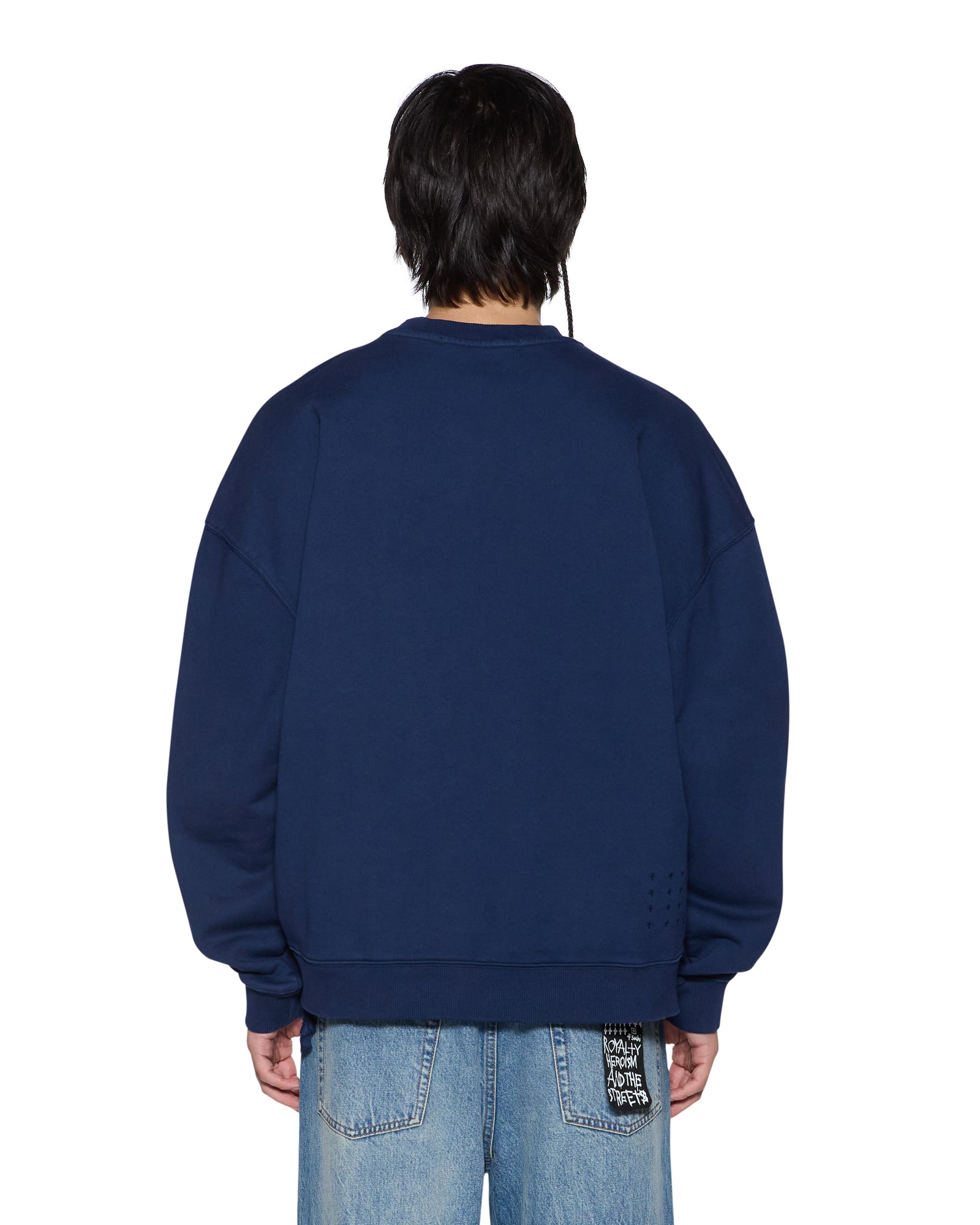 MENS  MEKANIK CREWNECK INK BLUE BOXY FLEECE