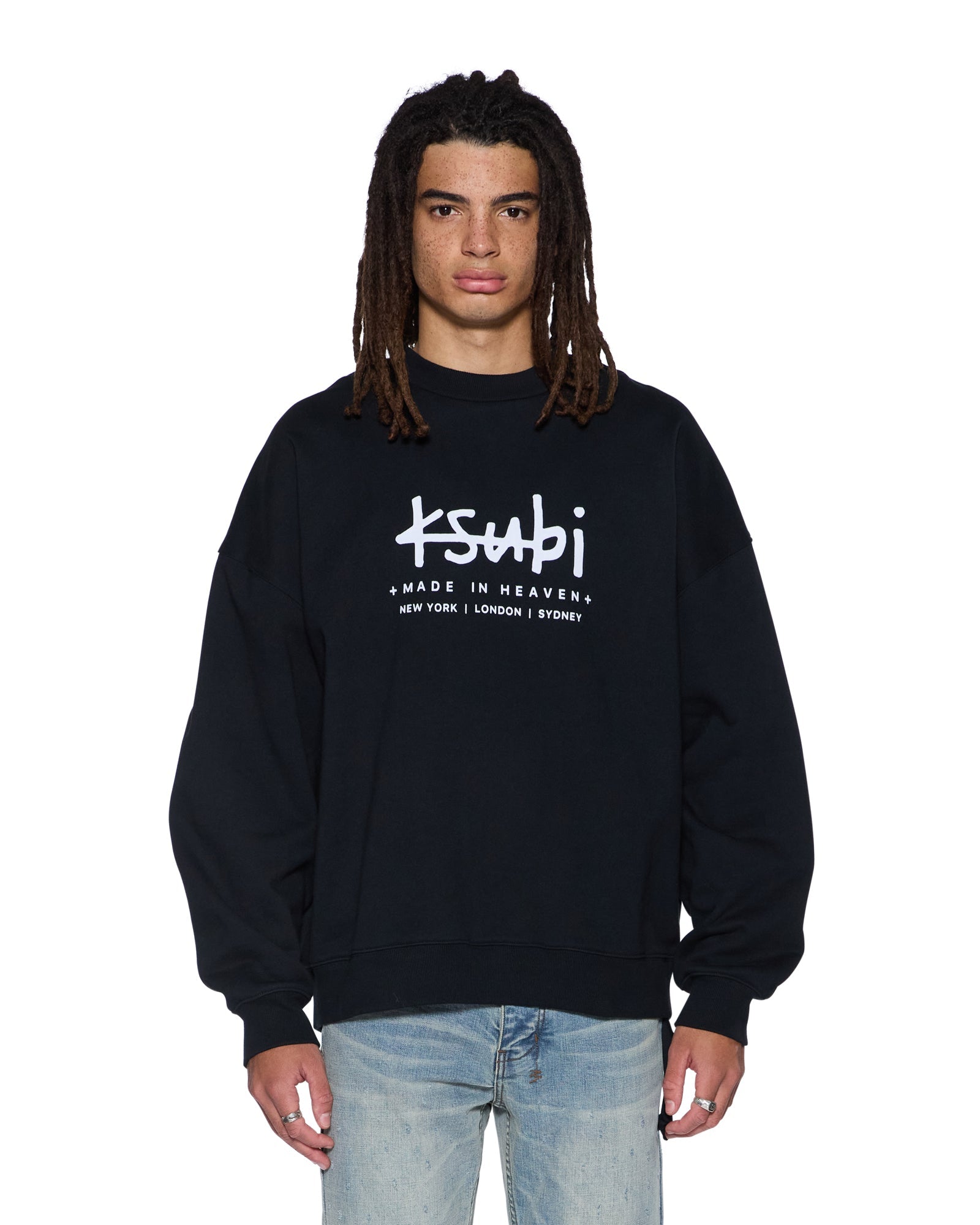 MENS  PLATED EKCESS CREWNECK JET BLACK OVERSIZED FLEECE