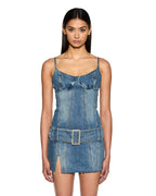 WOMENS DAUPHINE BELTED MINI AGED DRESSES