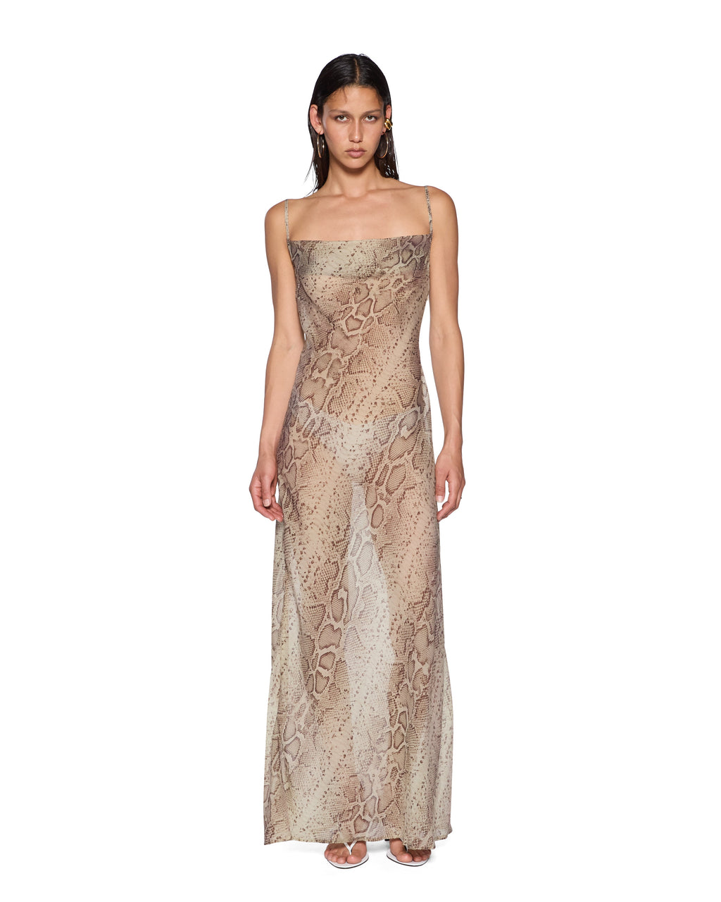 Womens Elli Maxi Dress Sheer Venom Fitted Dresses - Tan