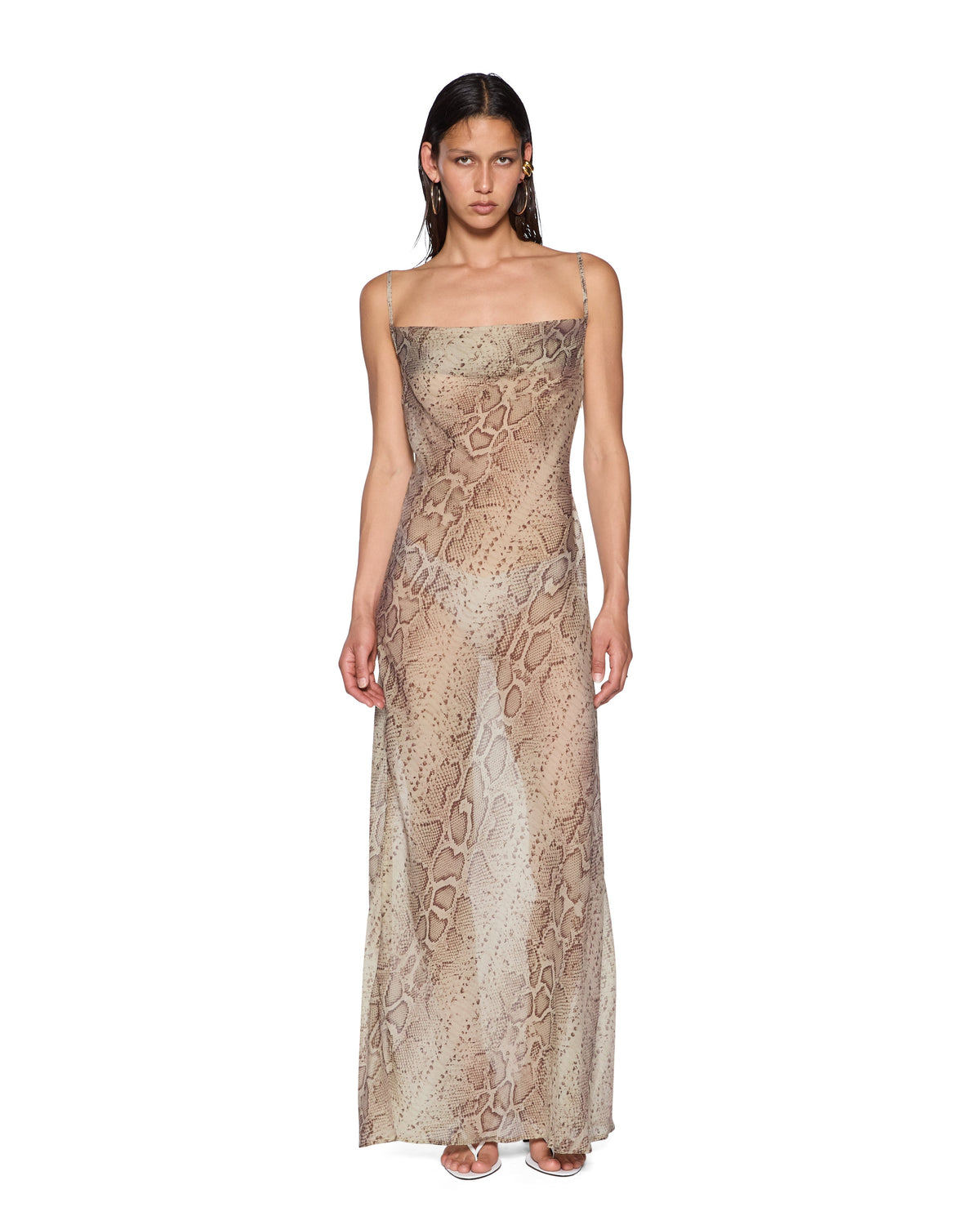 Womens Elli Maxi Dress Sheer Venom Fitted Dresses - Tan