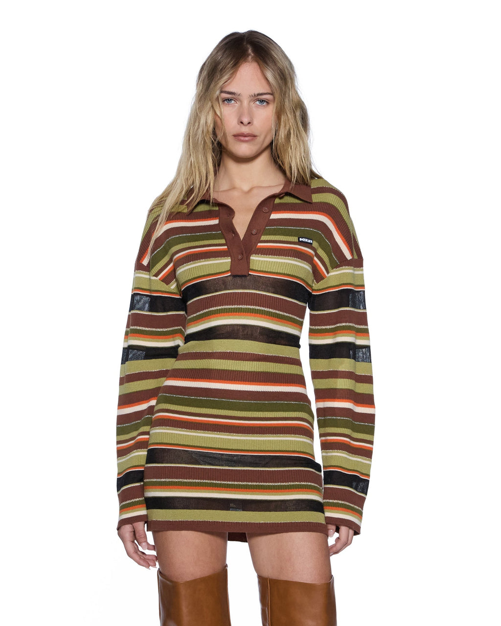 WOMENS TAMRIN KNITTED LS POLO DRESS MULTI DRESSES