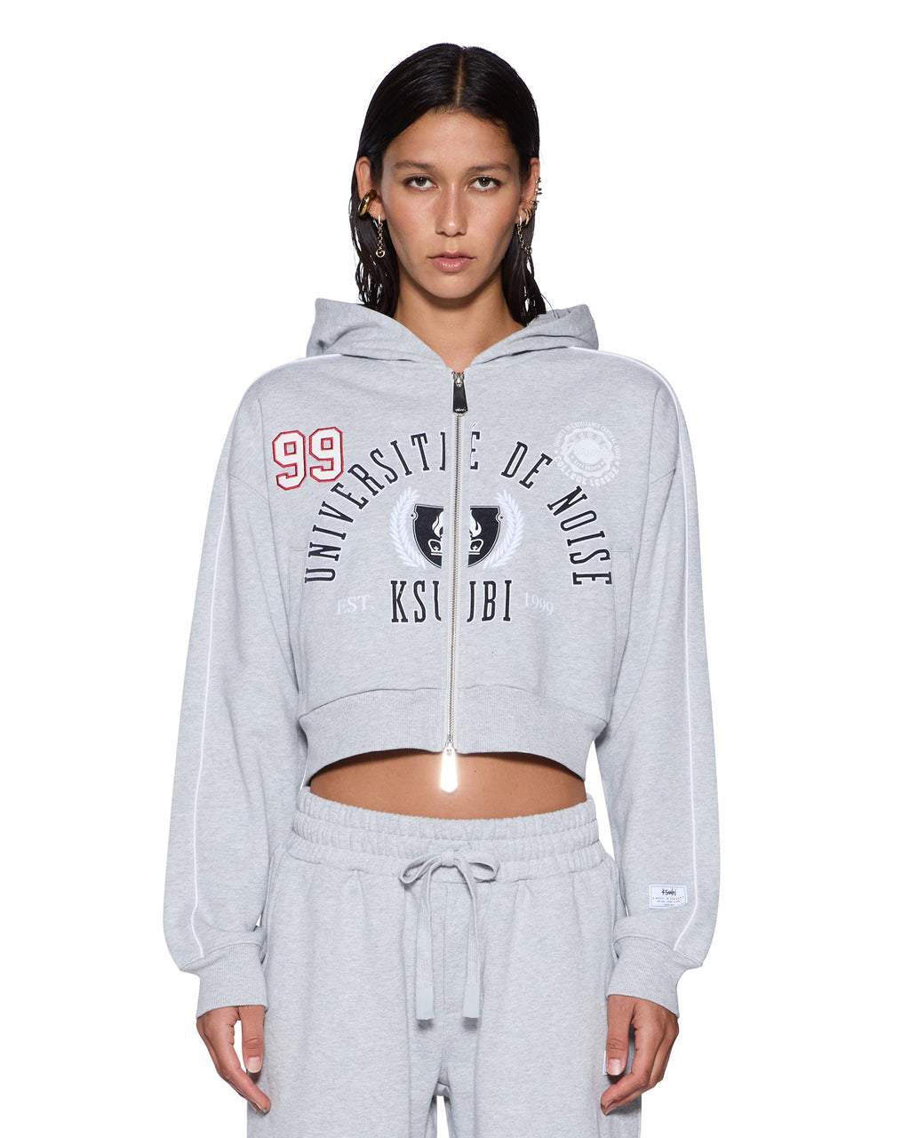 WOMENS COLLEGE ORIGIN ZIP HOODIE GREY MARLE FLEECE