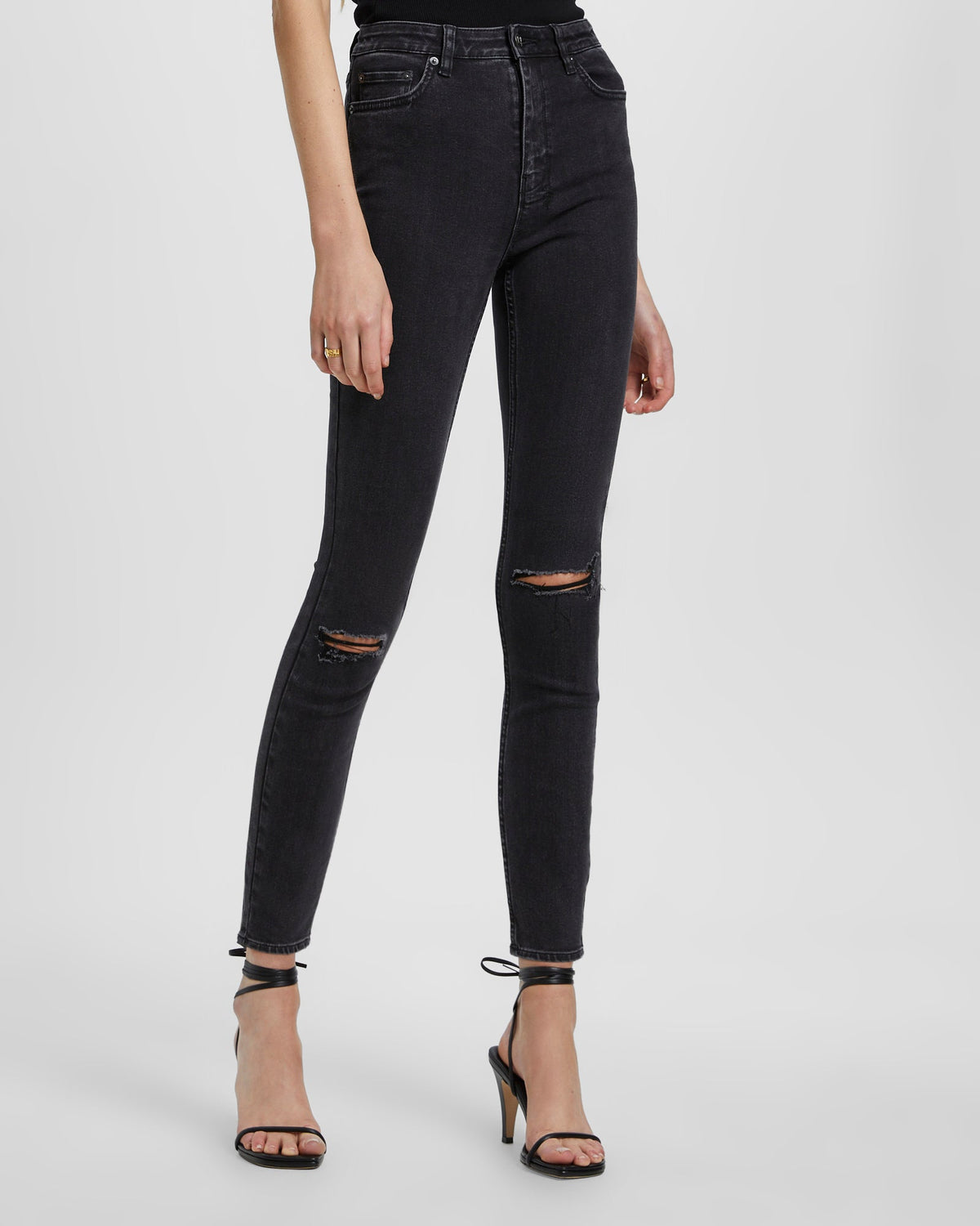 Womens Hi N Wasted Hell Cat Ripped Skinny Denim Jeans - Black
