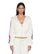 Womens Carter Slim Hoodie Off White Burgundy Relaxed Fleece - Beige
