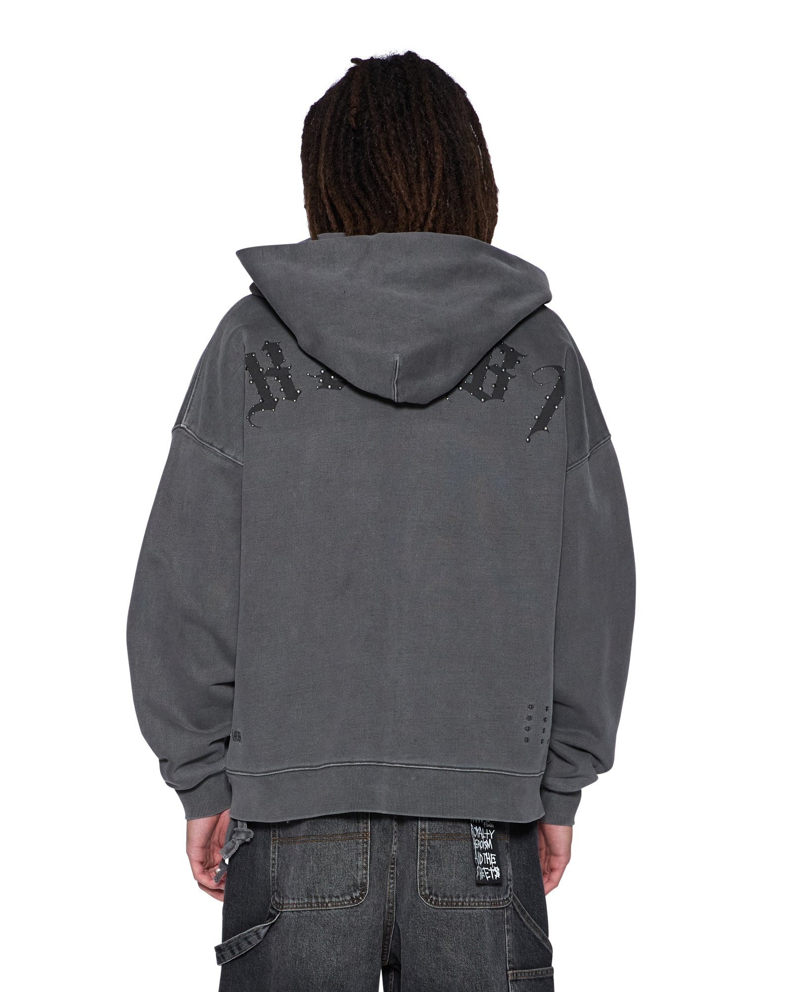 MENS  SERPENT EKCESS HOODIE FADED BLACK OVERSIZED FLEECE