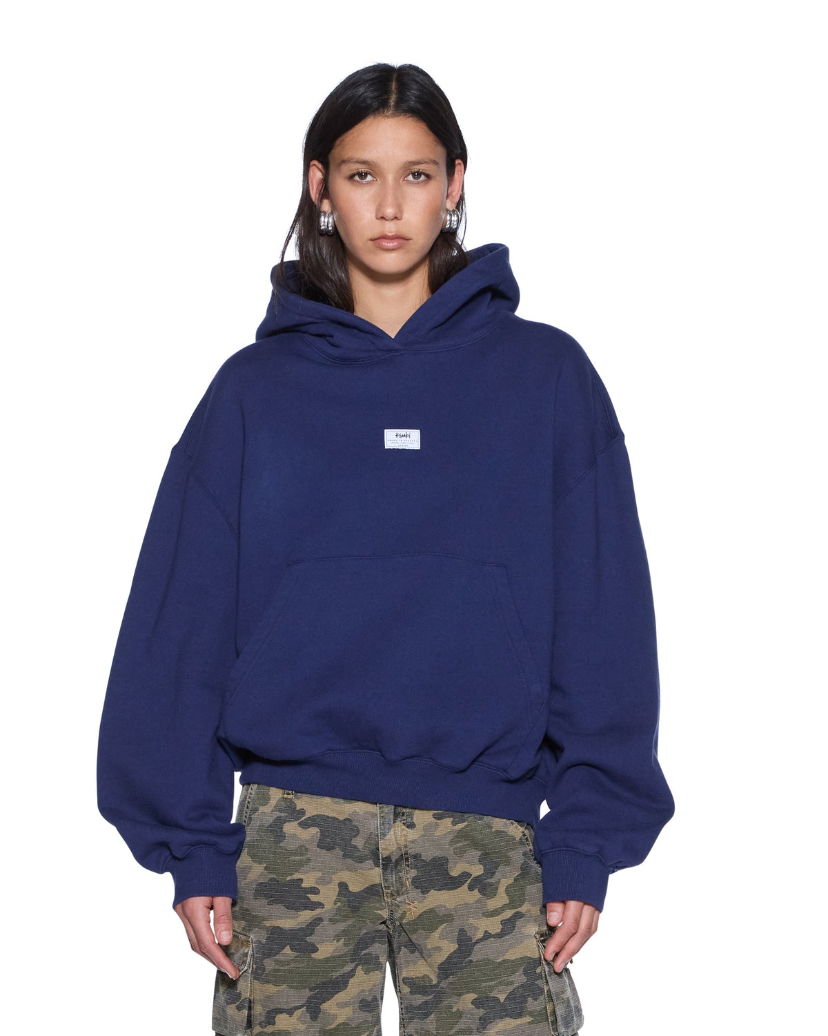 WOMENS SLOUCH HOODIE NAVY FLEECE