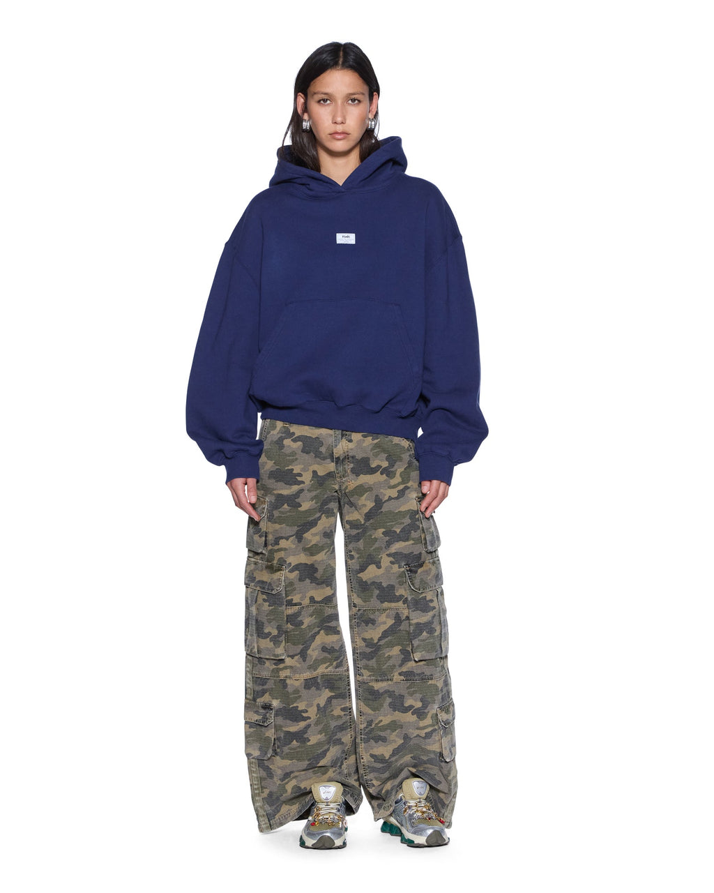 WOMENS SLOUCH HOODIE NAVY FLEECE