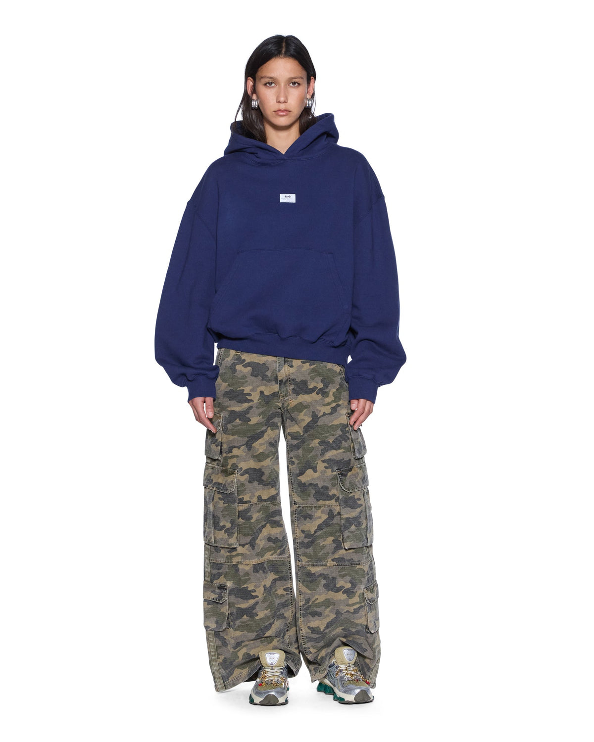 WOMENS SLOUCH HOODIE NAVY FLEECE