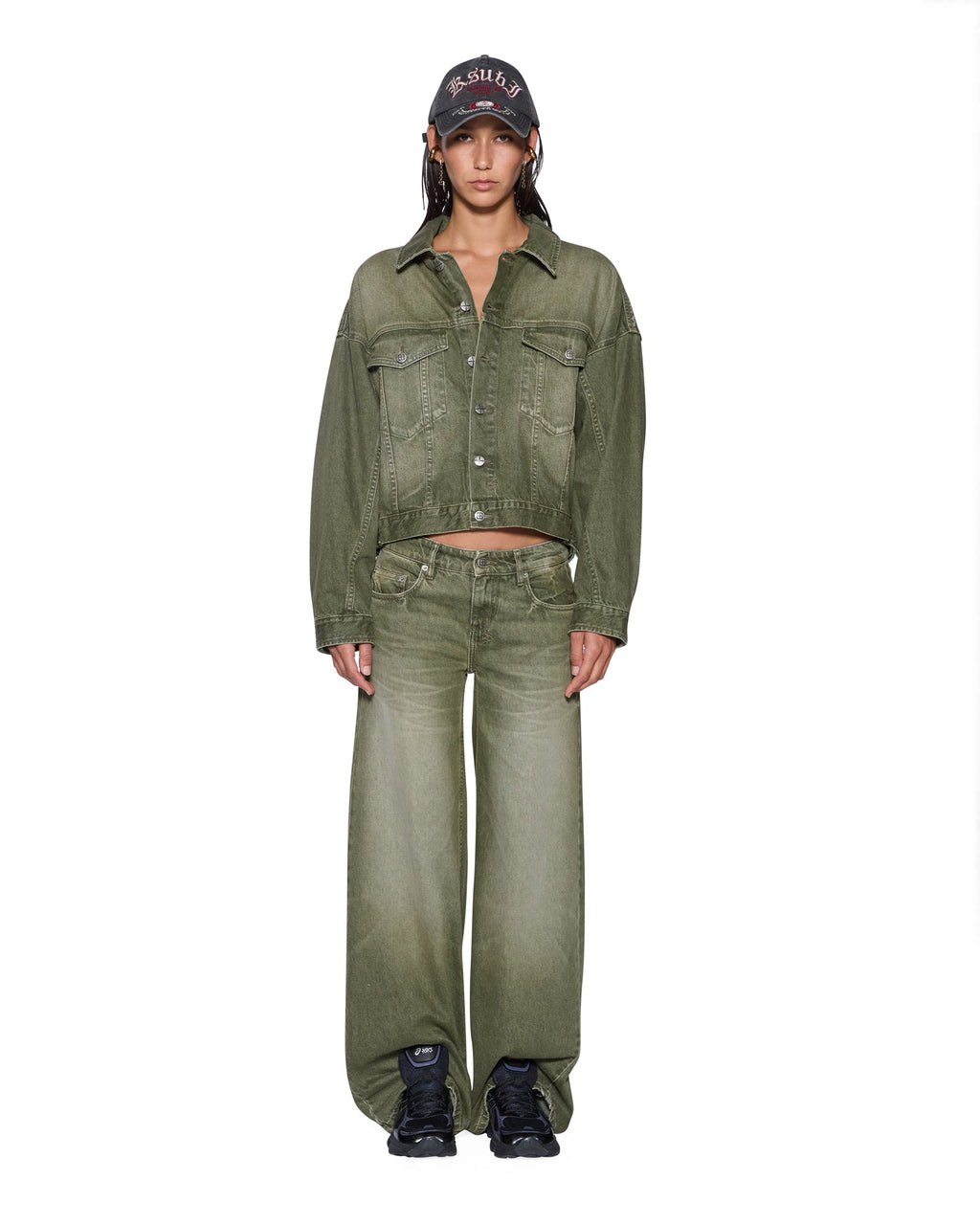 WOMENS DROPOUT LOW RISE JEAN MILITANT GREEN DENIM JEANS