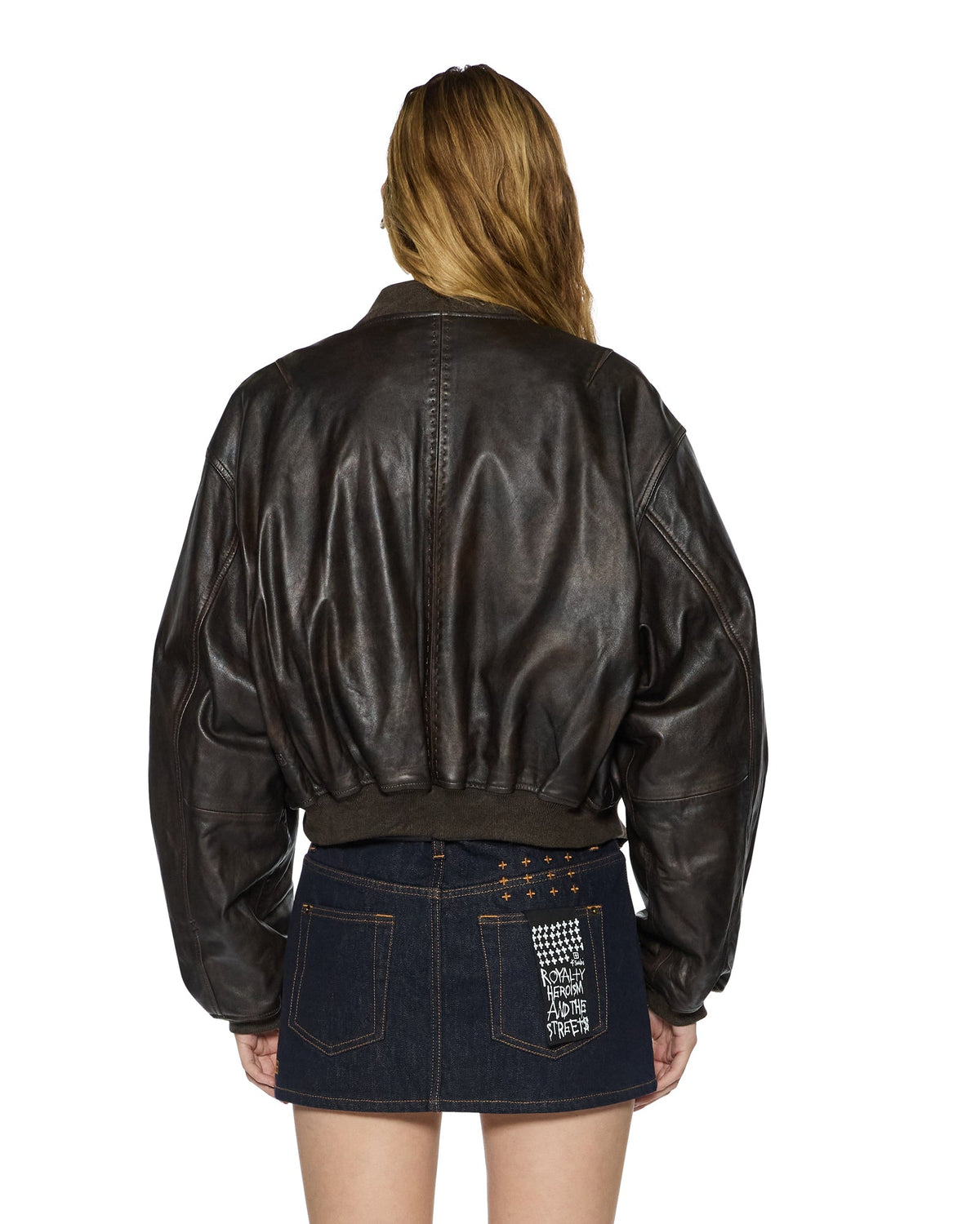 WOMENS ALPHA CROP BOMBER WORN BLACK JACKETS