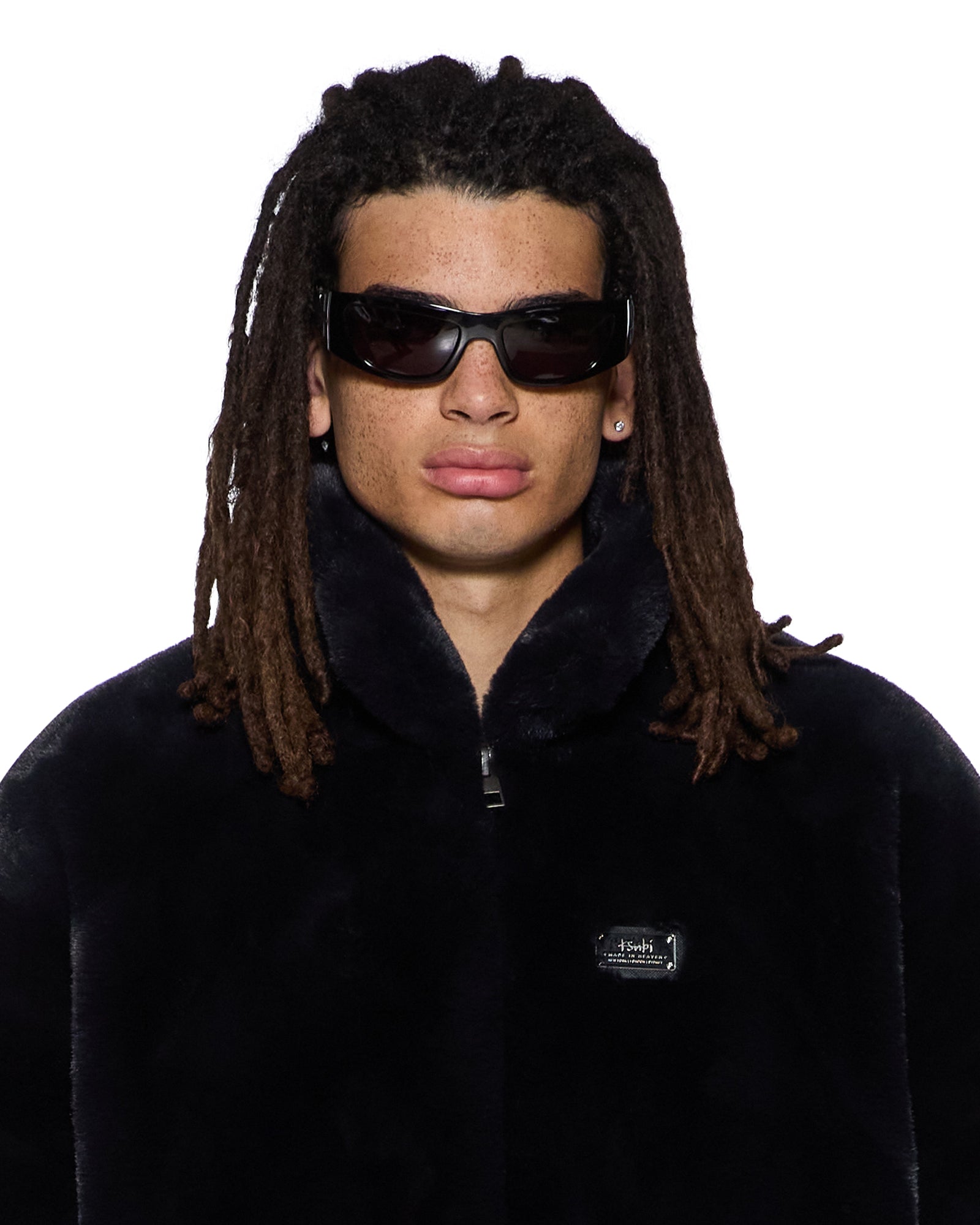 MENS  HUSSLE FAUX FUR JACKET BLACK REGULAR JACKETS