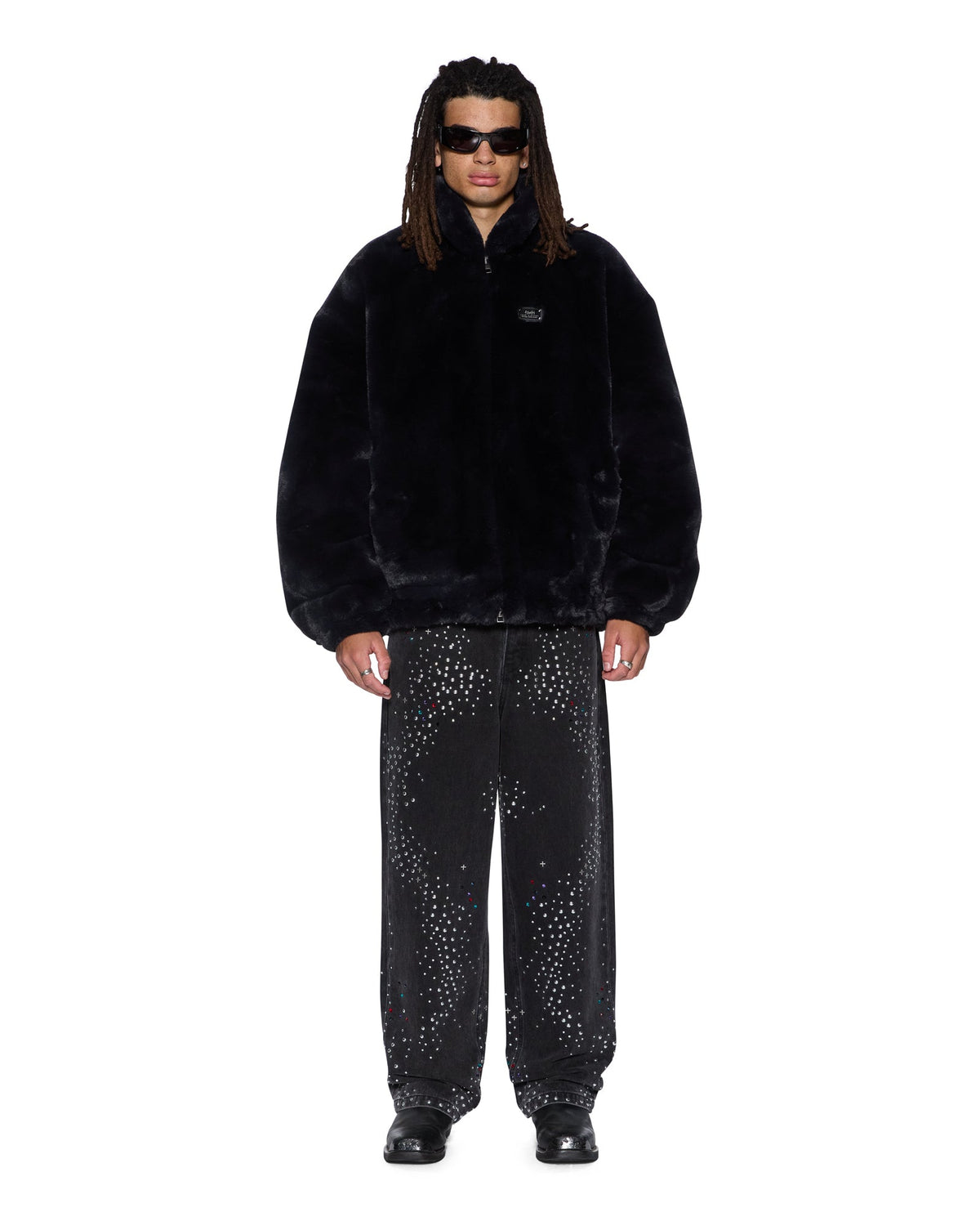 HUSSLE FAUX FUR JACKET BLACK