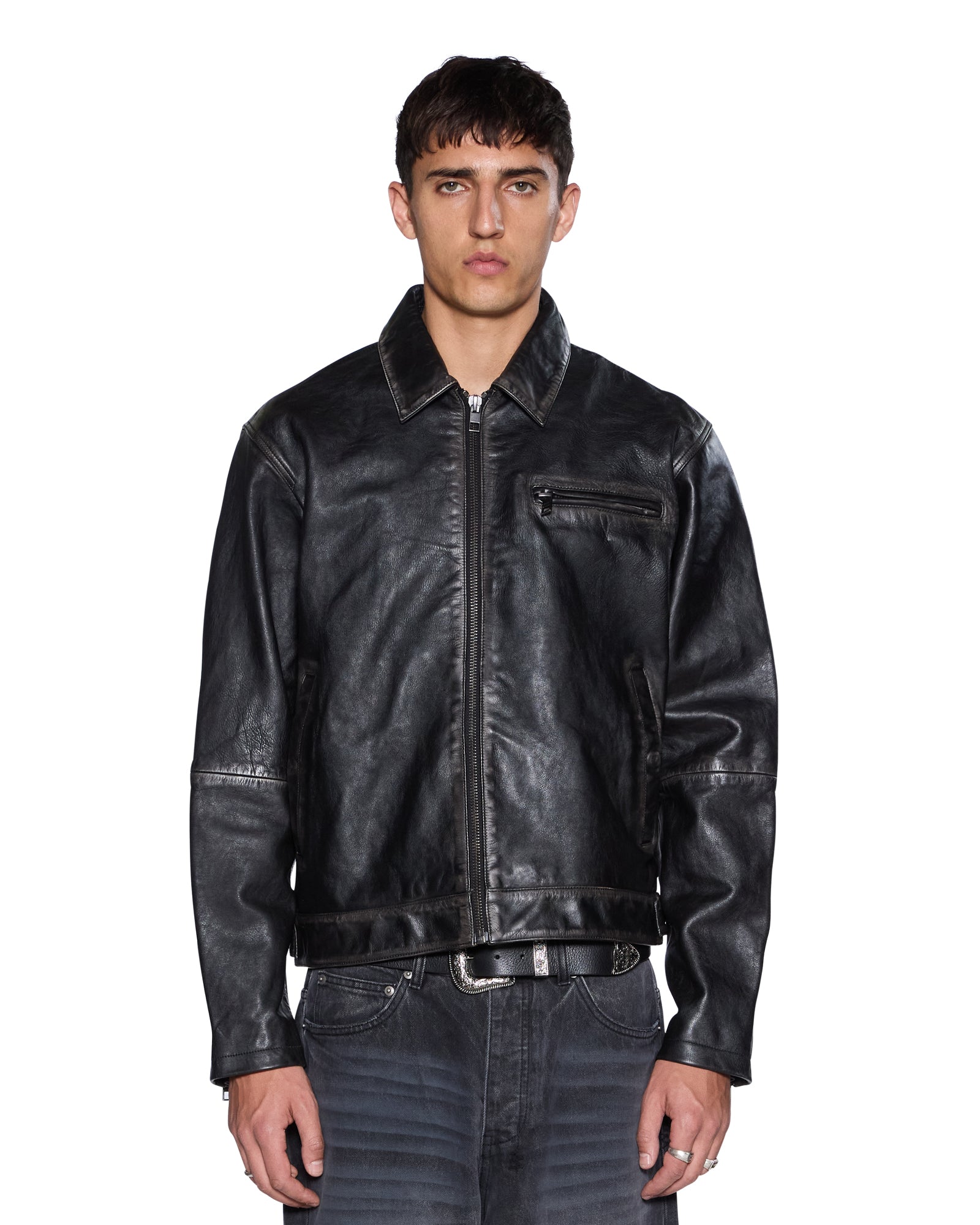 MENS  ELDORADO LEATHER JACKET BLACK STRAIGHT JACKETS