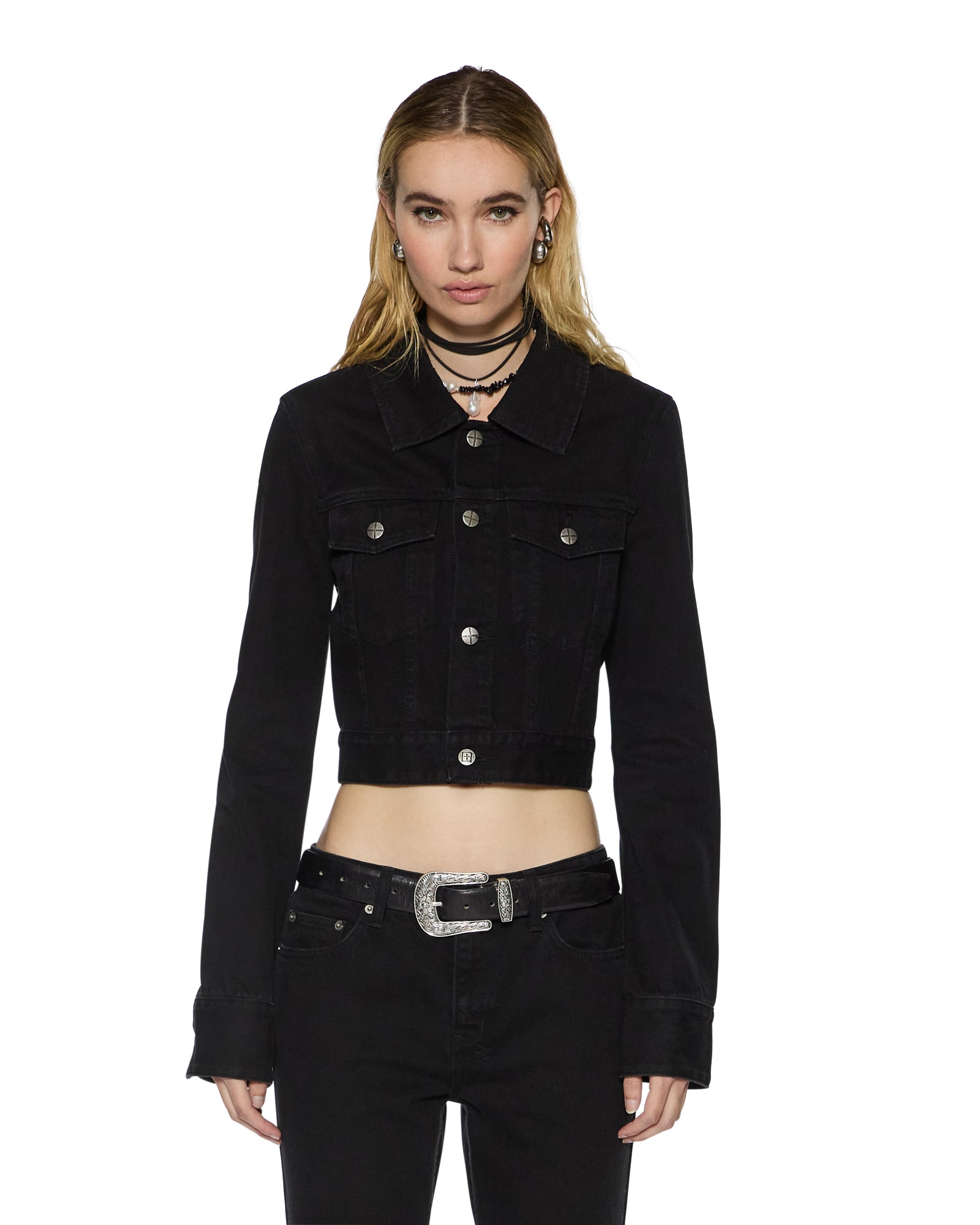 WOMENS  SLIM TRUCKER JET BLACK SLIM JACKETS
