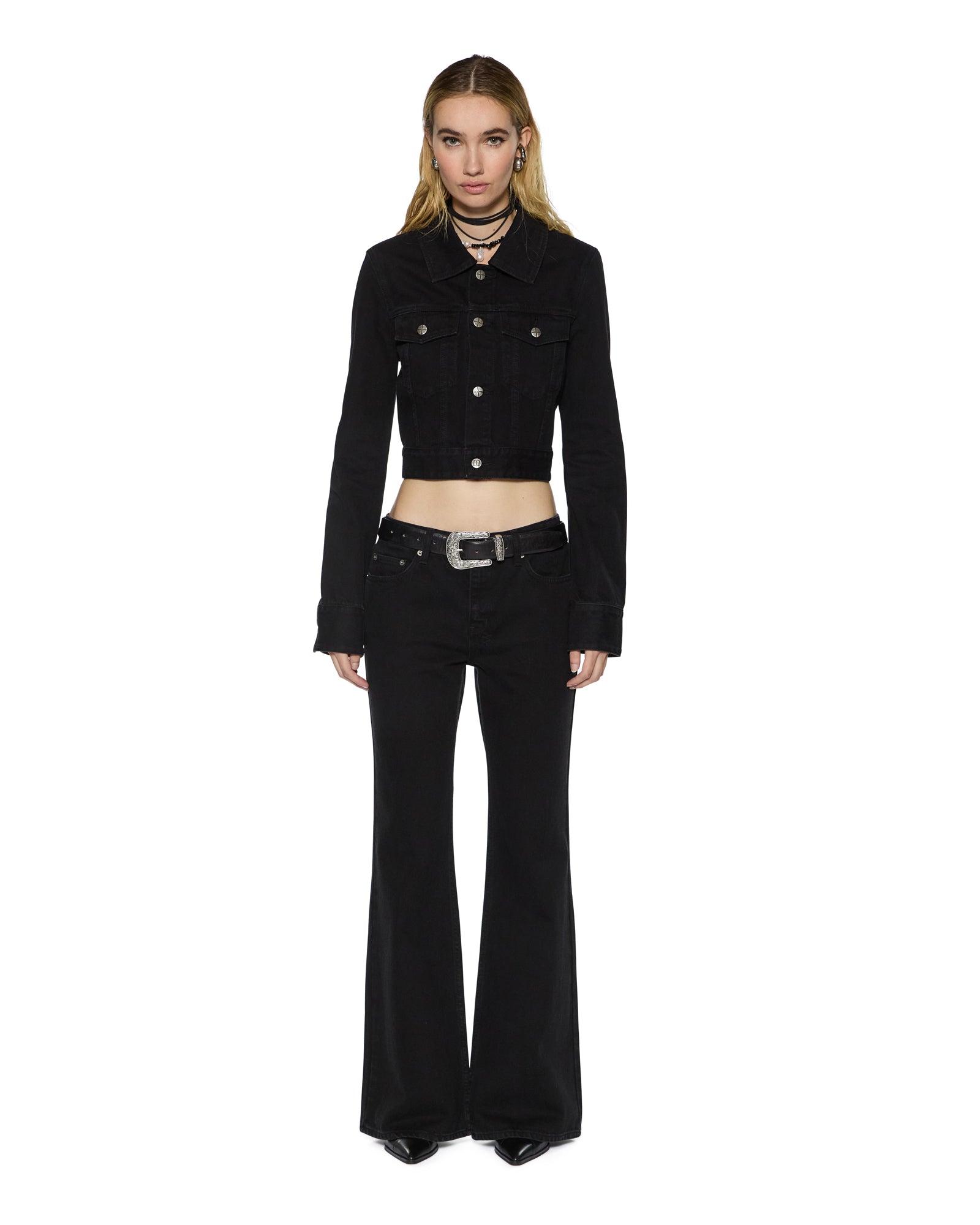 WOMENS SLIM TRUCKER JET BLACK JACKETS
