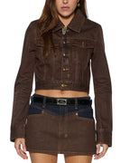 WOMENS SLIM TRUCKER SADDLE BROWN JACKETS