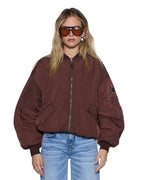 Womens Pilot Bomber Chocolate Oversized Jackets - Brown