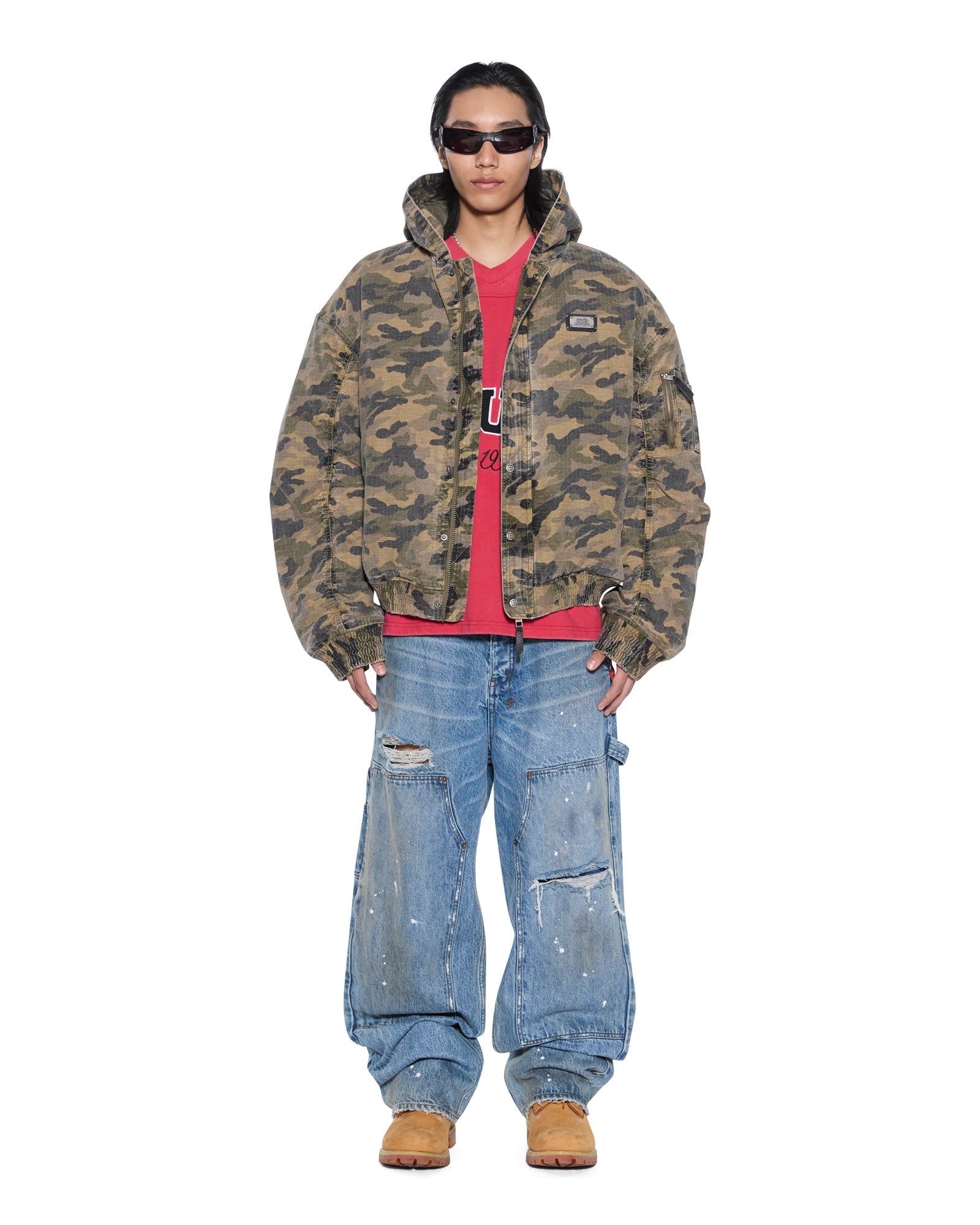 MENS  PLATED BOMBER JACKET CAMO BOXY JACKETS