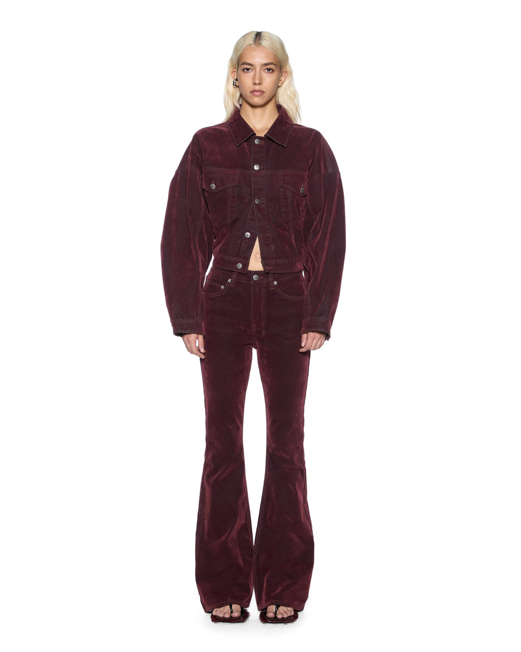 WOMENS RELAXED TRUCKER JACKET MERLOT JACKETS