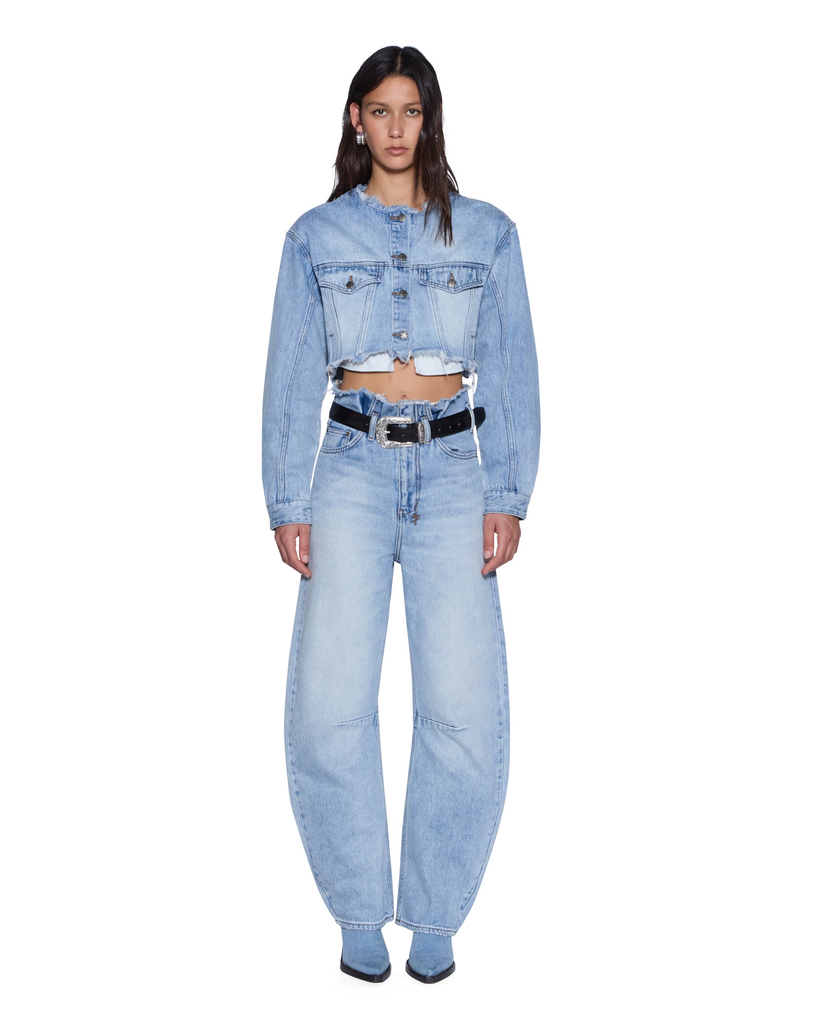 WOMENS  TORN OFF CROP TRUCKER VAPOUR OVERSIZED JACKETS