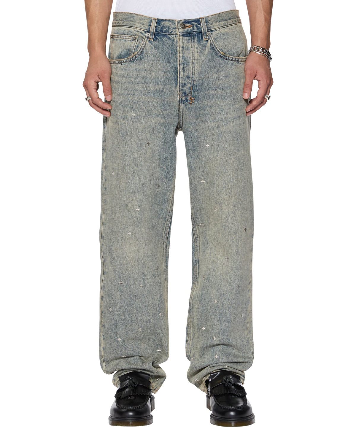 Mens Anti K Stagelight Metalik Relaxed Denim Jeans - Denim