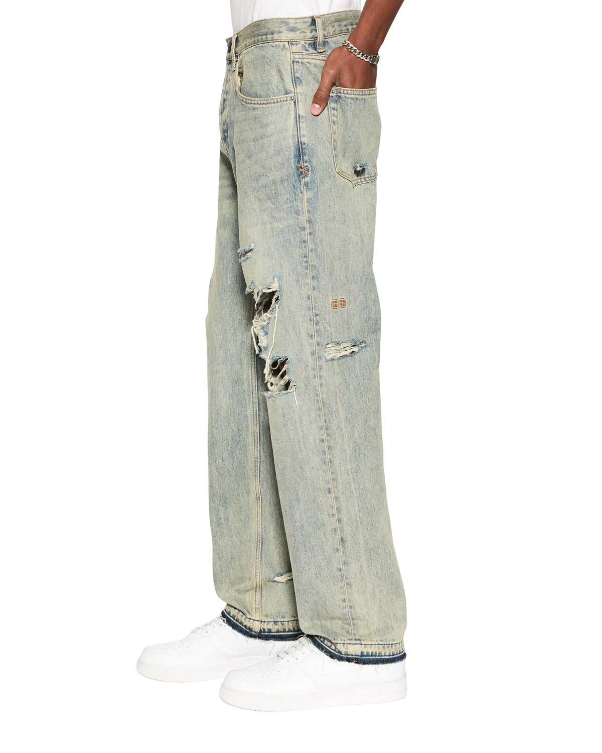 Mens Anti K Stagelight Trashed Relaxed Denim Jeans - Denim