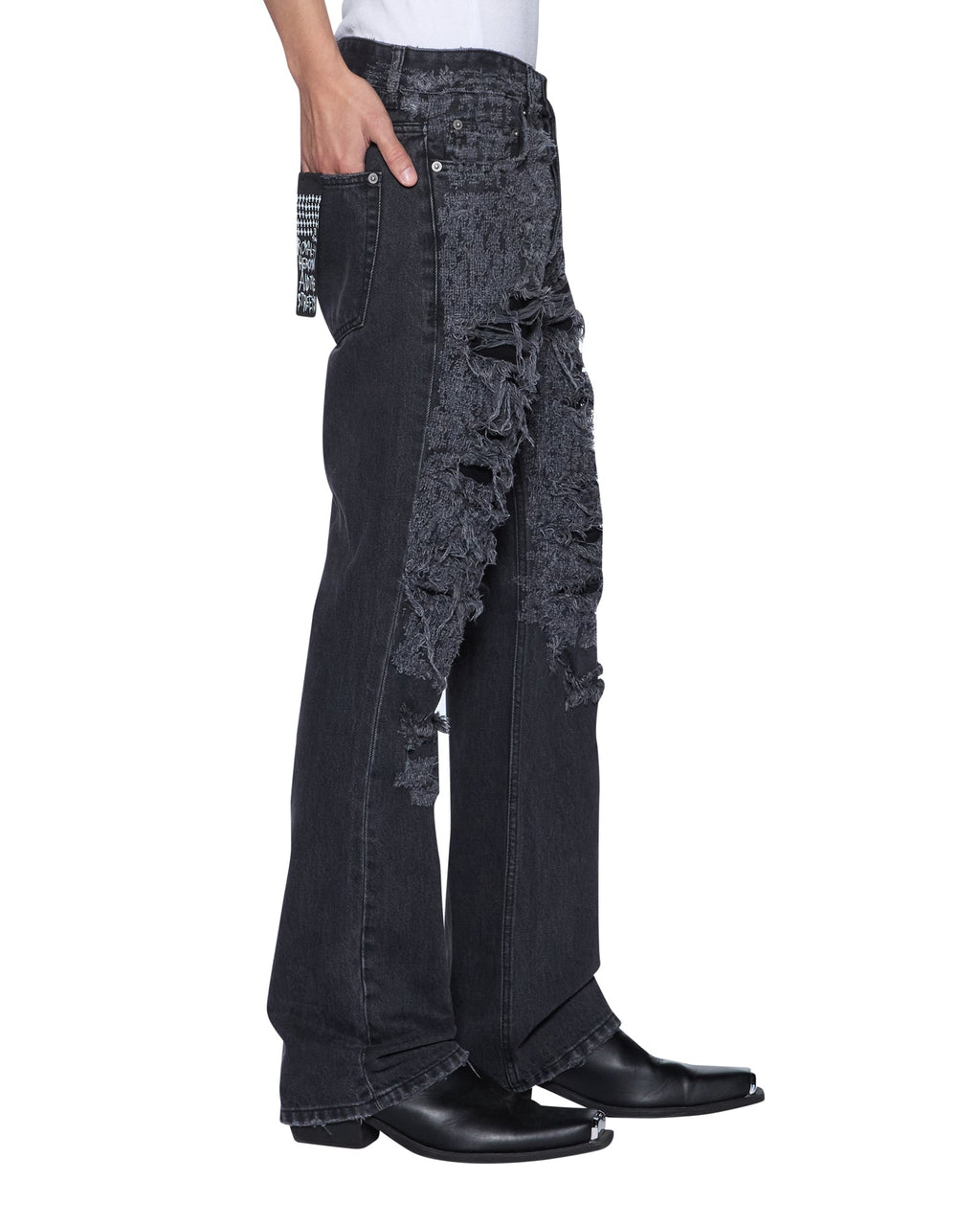 Mens Bronko Asher Black Trashed Bootcut Denim Jeans - Grey