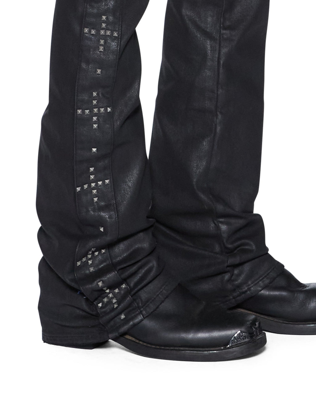 Mens Bronko Backstage Black Studded Bootcut Denim Jeans - Grey