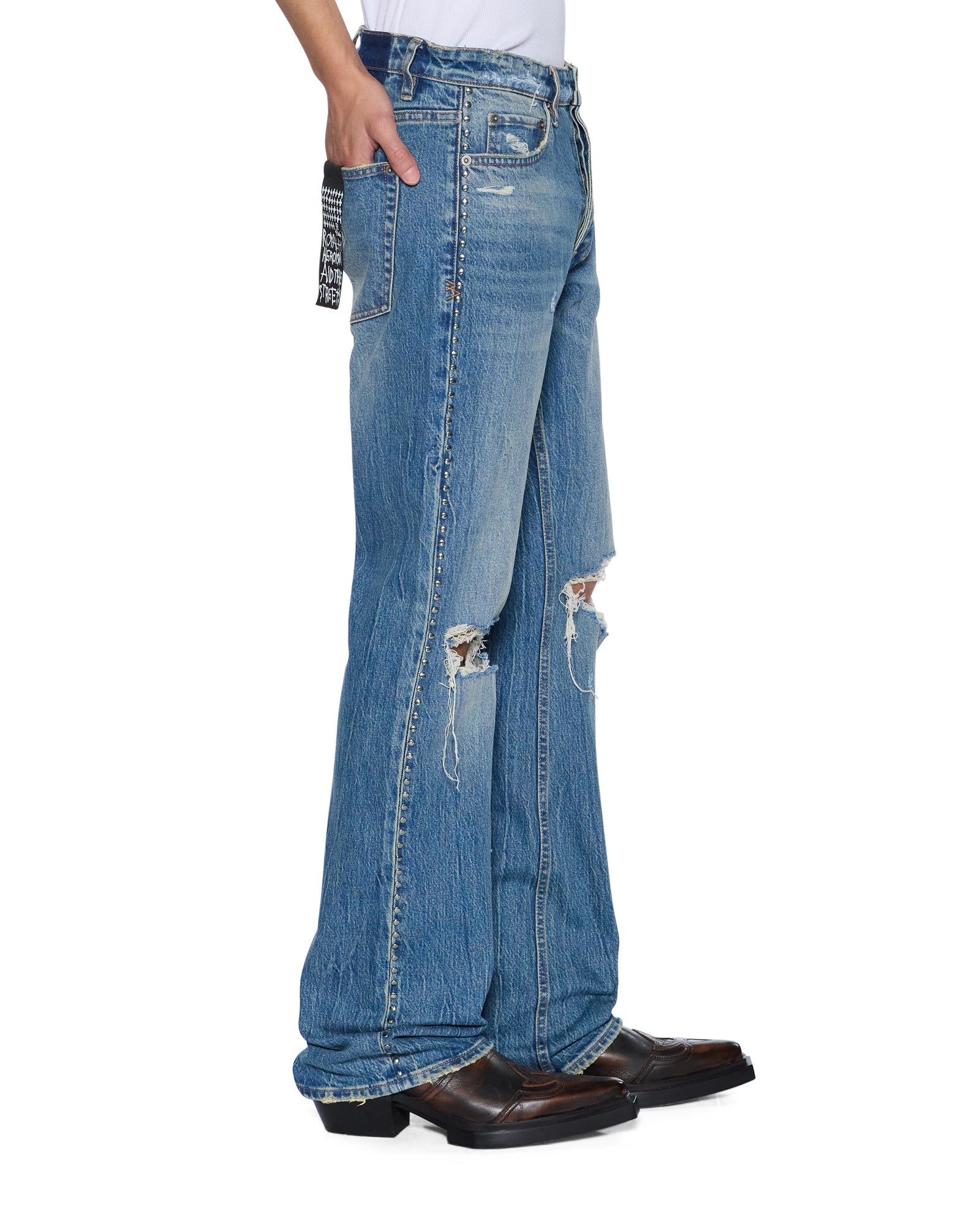 MENS  BRONKO TEXAS BLUE STUDDED BOOTCUT DENIM JEANS