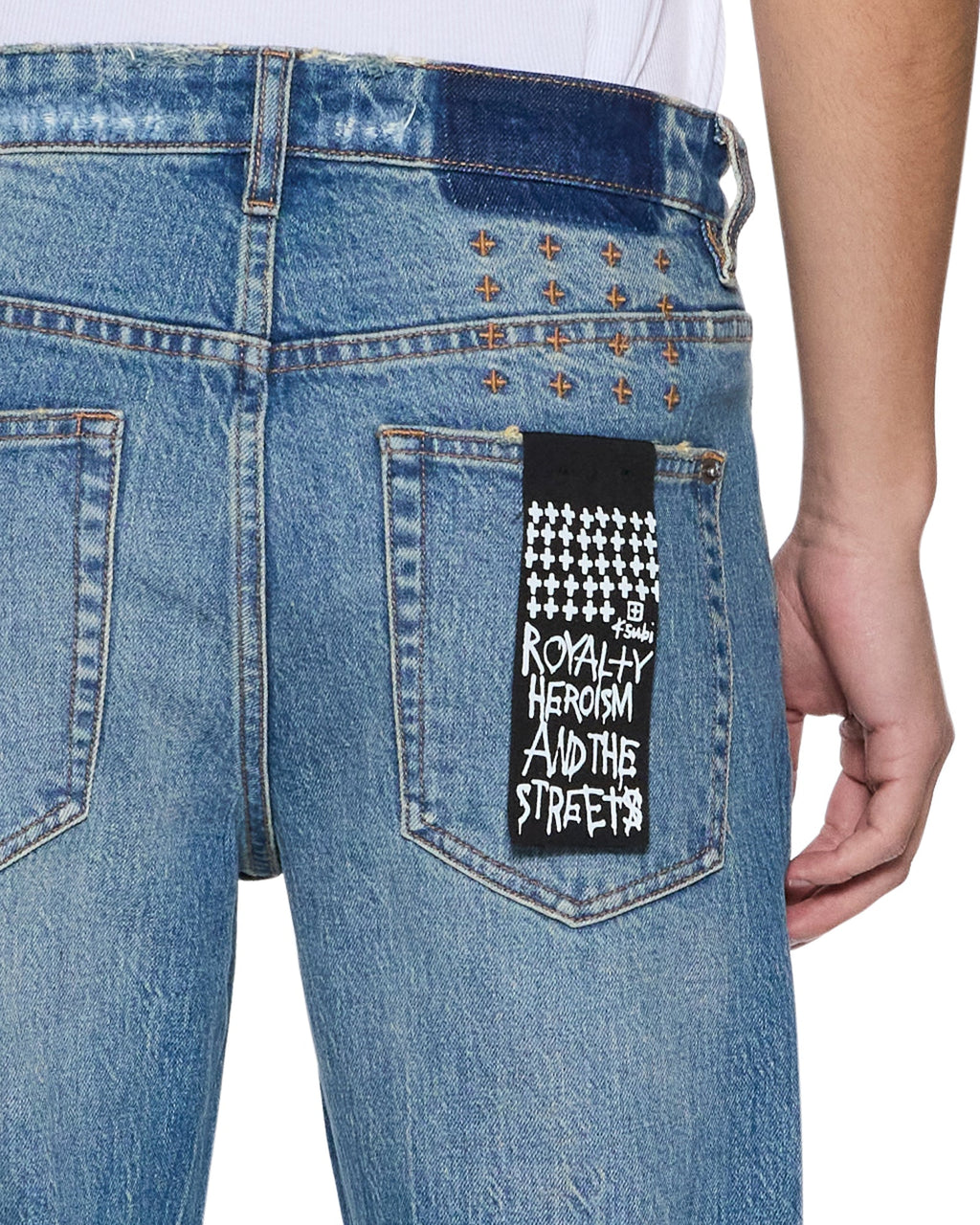 MENS BRONKO TEXAS BLUE STUDDED DENIM JEANS