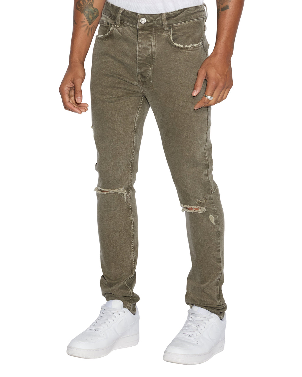 MENS CHITCH OVERDYE KHAKI DENIM JEANS