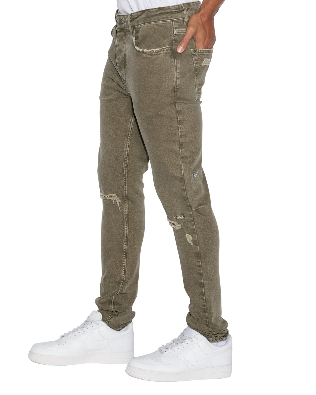 MENS CHITCH OVERDYE KHAKI DENIM JEANS
