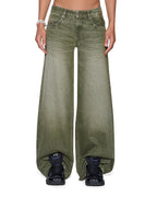 WOMENS DROPOUT LOW RISE JEAN MILITANT GREEN DENIM JEANS