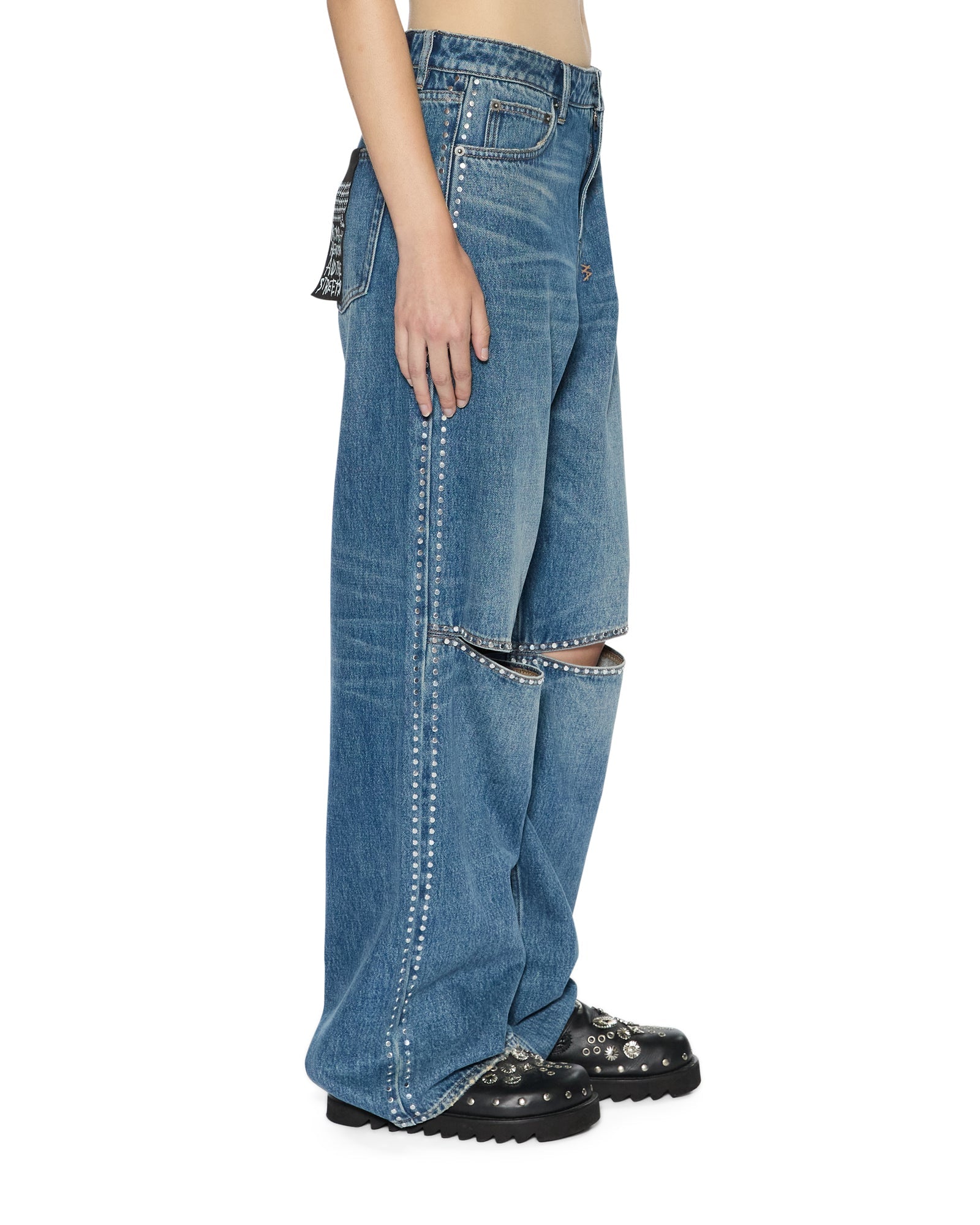 WOMENS  LOW RIDER TEXAS BLUE STUDDED RELAXED DENIM JEANS